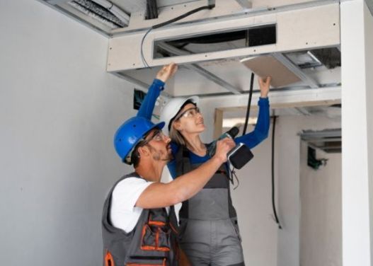 Davofrío - Instaladores de aire acondicionado en Alicante - Operarios haciendo la pre instalación de aire acondicionado
