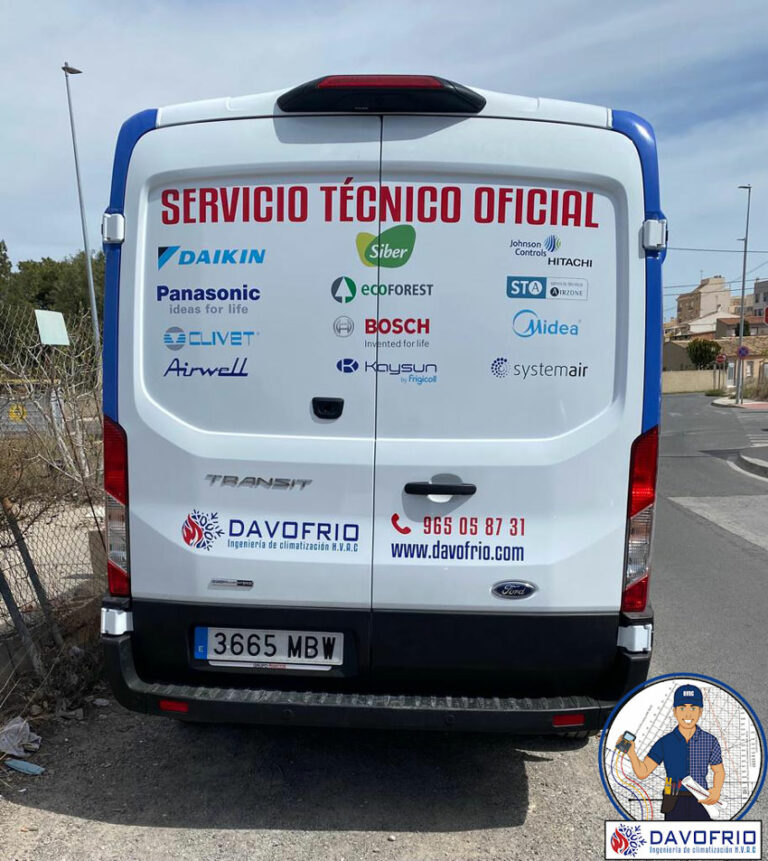 Técnico haciendo el mantenimiento preventivo de un equipo de climatización en Alicante